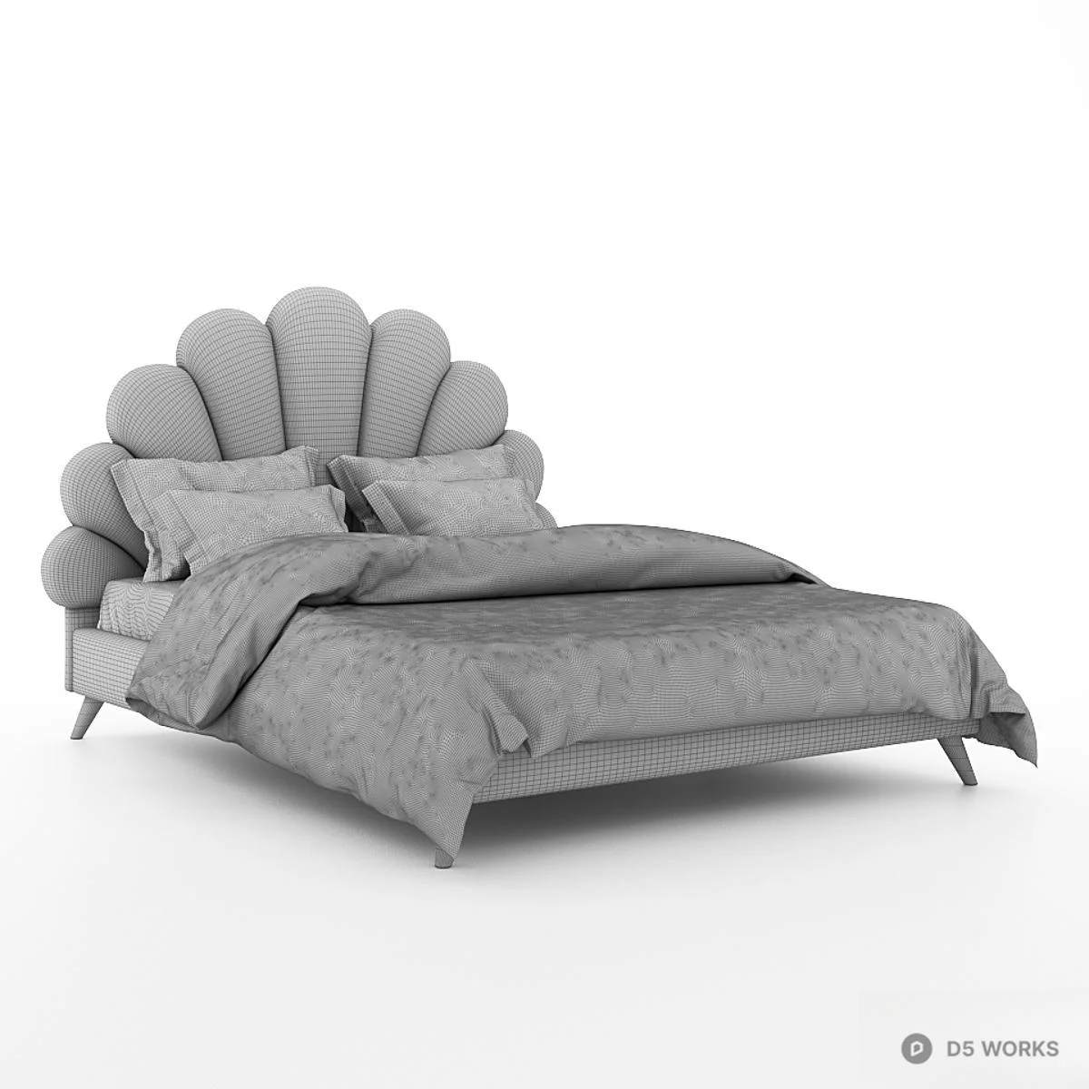 Shell Headboard Double Bed 3d model thumbnail 5