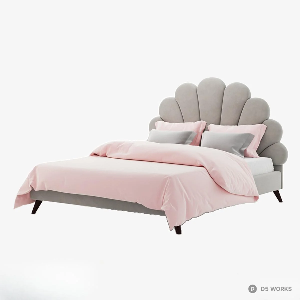 Shell Headboard Double Bed 3d model thumbnail 2