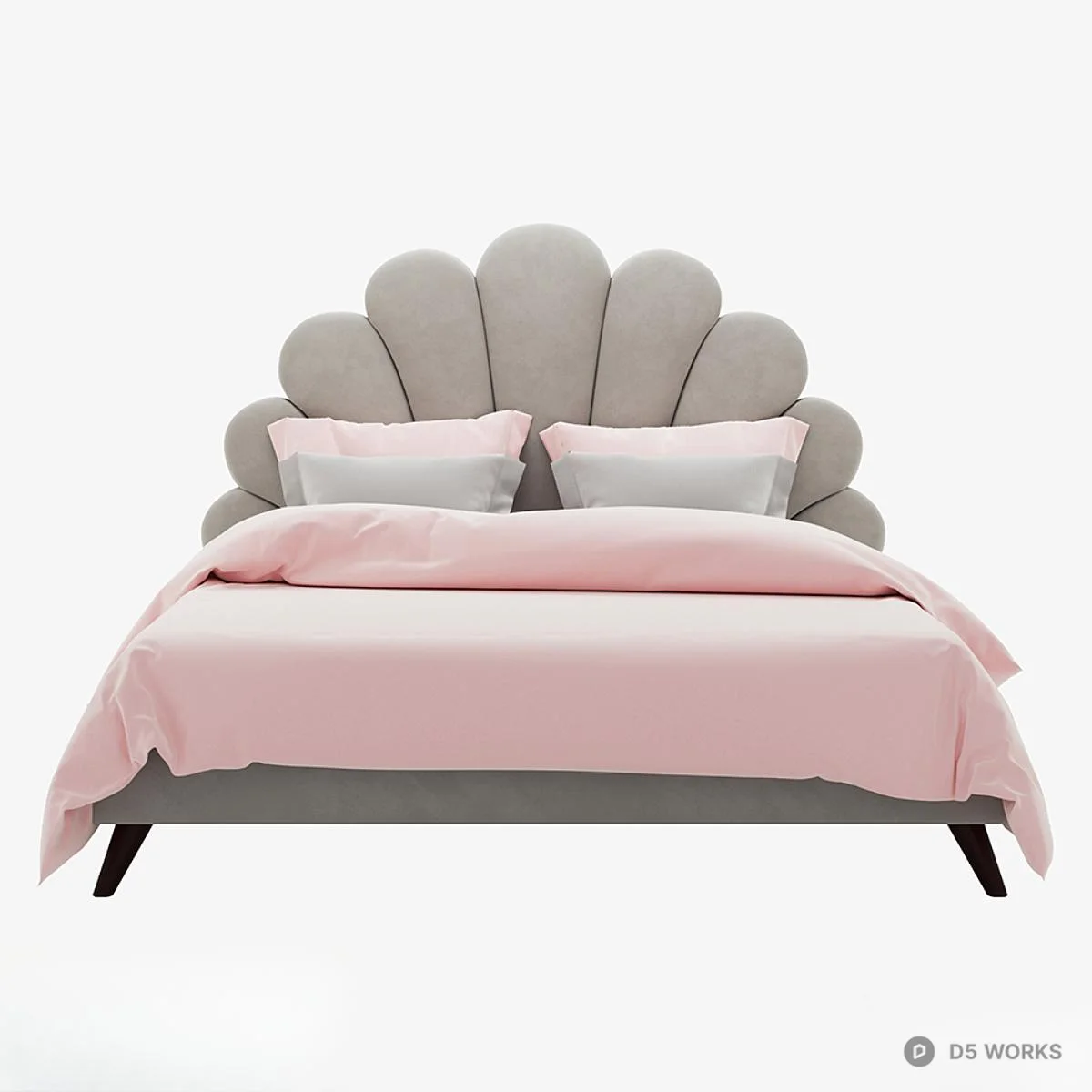 Shell Headboard Double Bed 3d model thumbnail 3