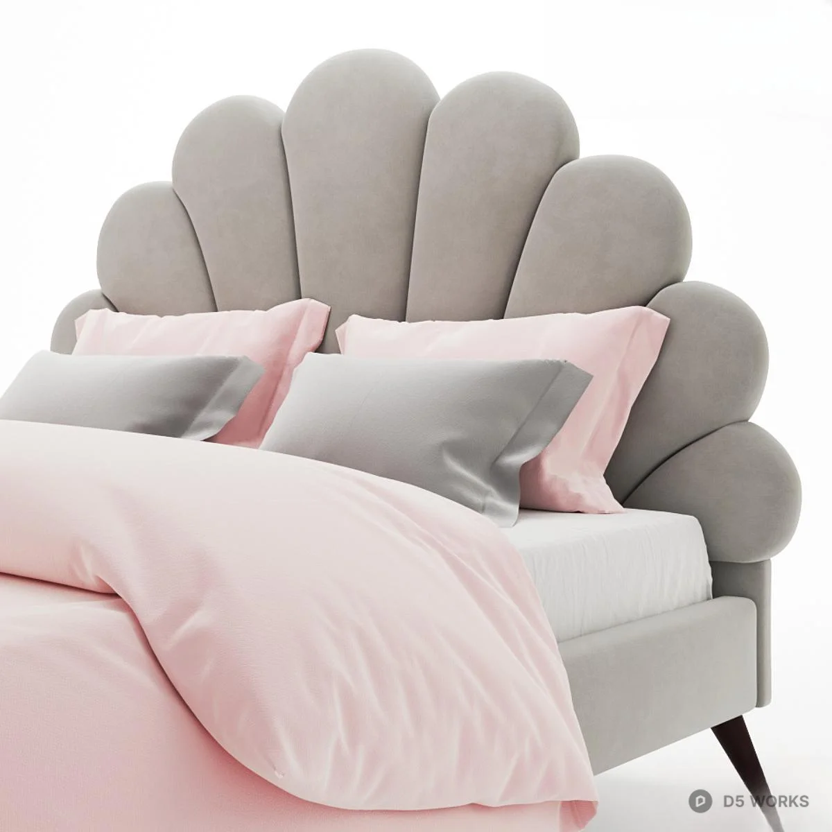 Shell Headboard Double Bed 3d model thumbnail 4