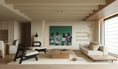Minimalist Living Room with Art Wall 3d model