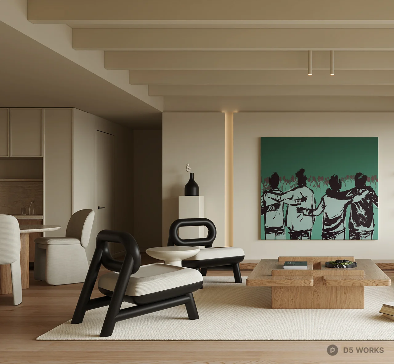 Minimalist Living Room with Art Wall 3d model thumbnail 2