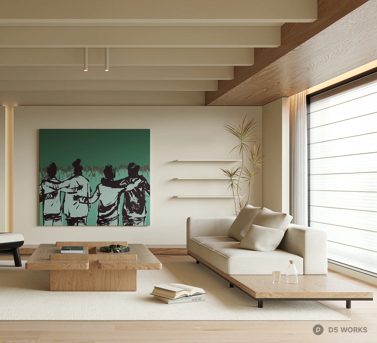 Minimalist Living Room with Art Wall 3d model thumbnail 3