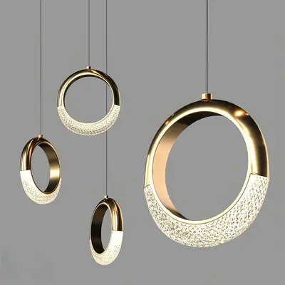 Gold Ring Pendant Light With Crystal Diffuser 3d model