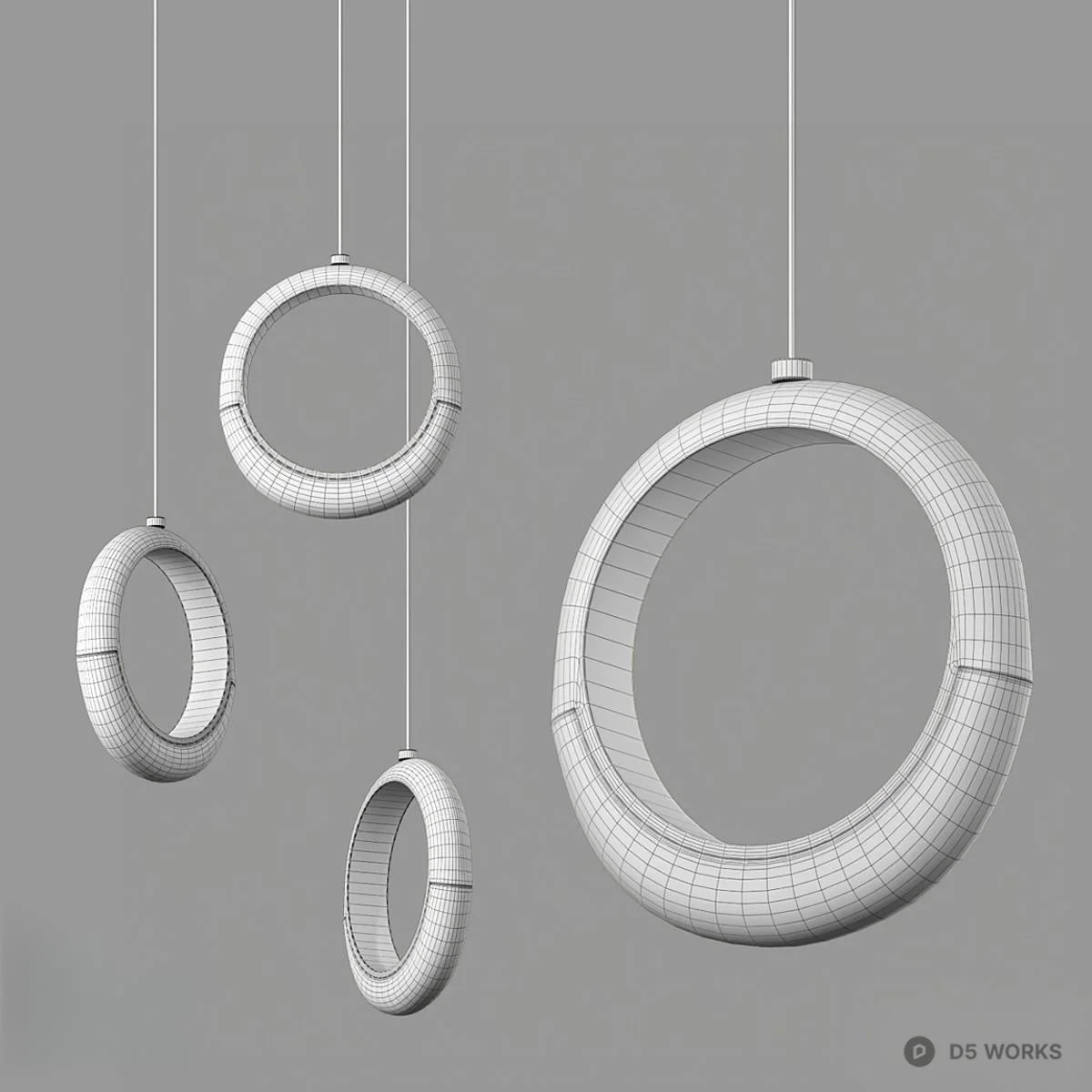 Gold Ring Pendant Light With Crystal Diffuser 3d model thumbnail 2