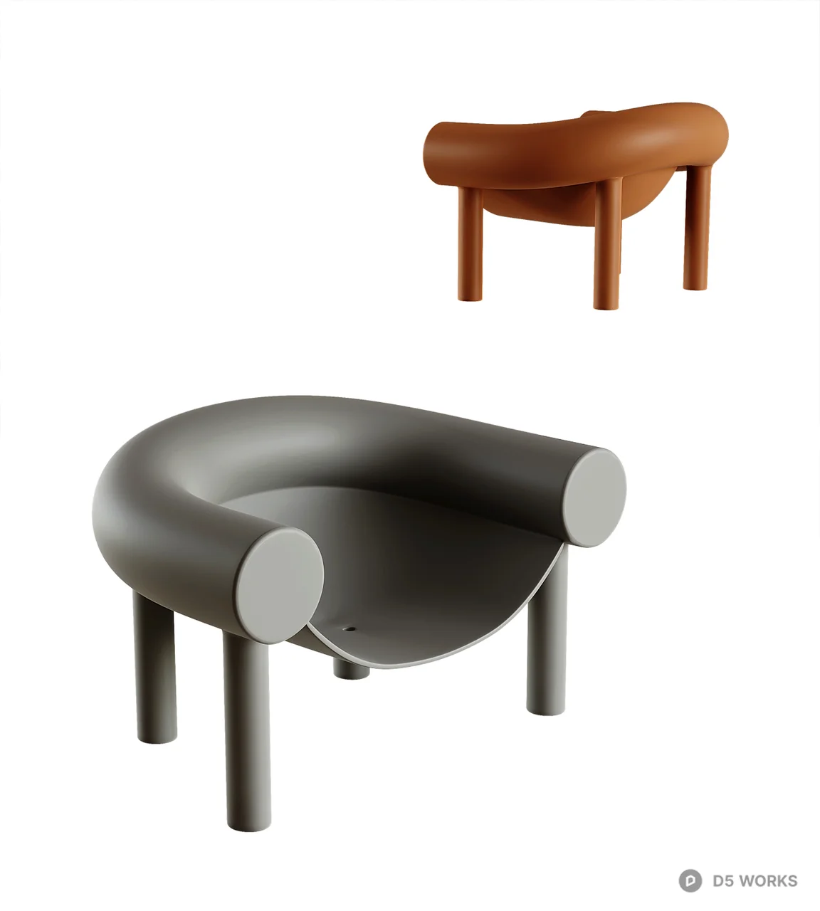 Minimalist Single Sofa With Cylindrical Armrests 3d model - Image 1