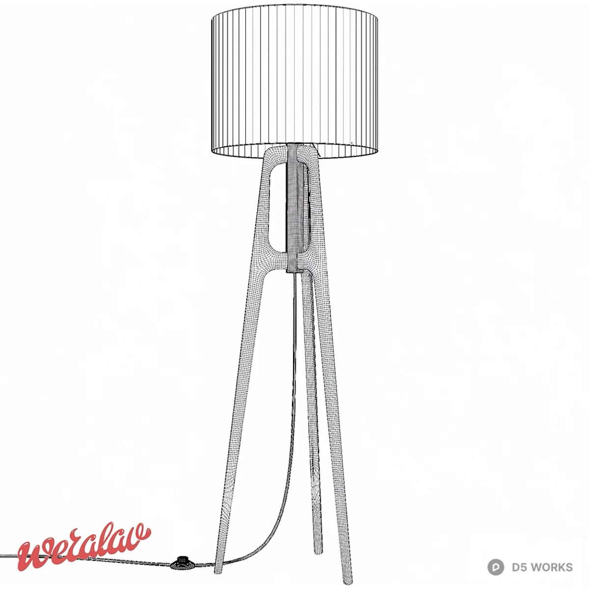 Wooden Tripod Floor Lamp 3d model thumbnail 2