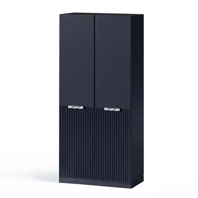 Minimalist Black Wardrobe With Vertical Groove Panel 3d model