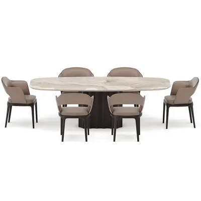 Marble Top Dining Table With Six Chairs 3d model