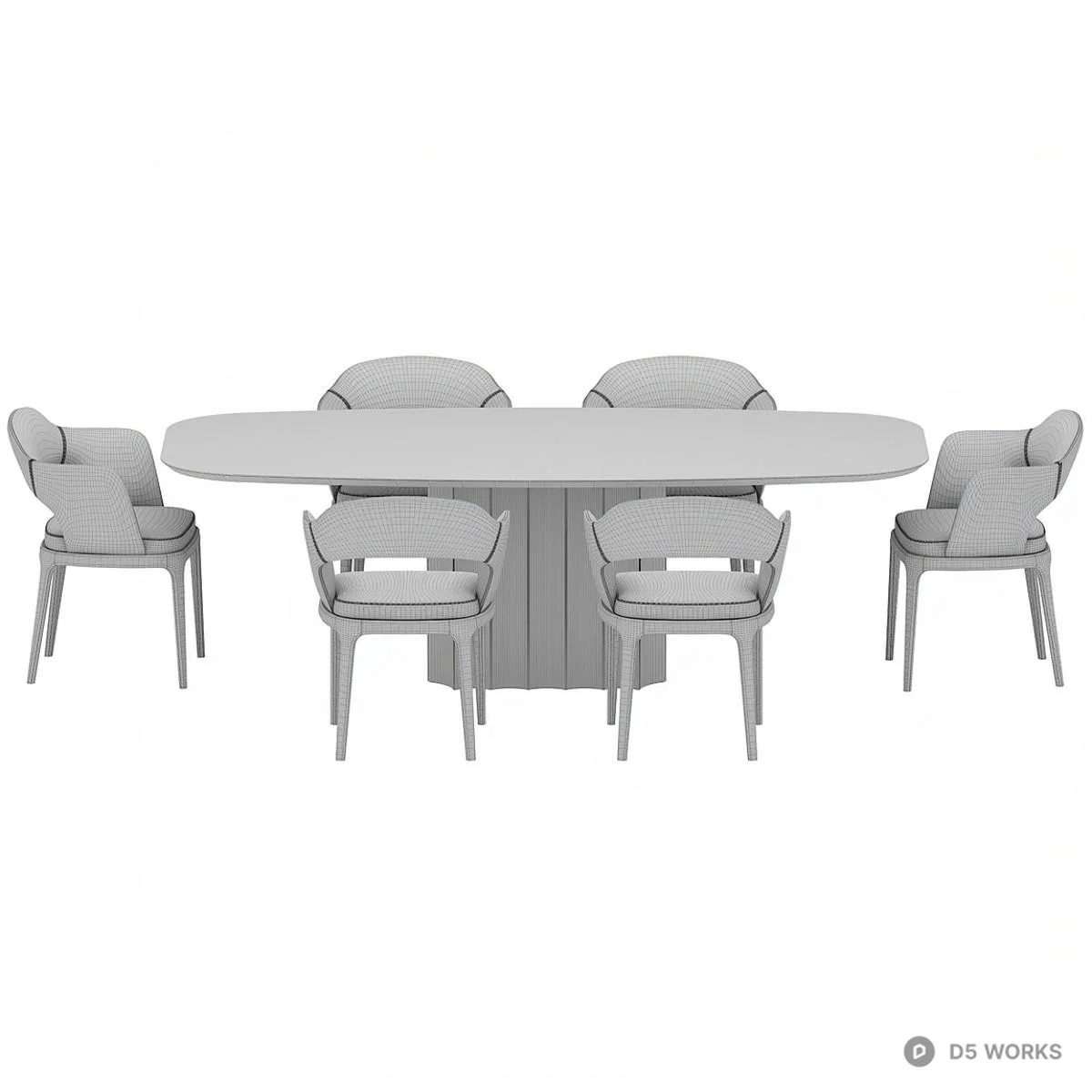 Marble Top Dining Table With Six Chairs 3d model thumbnail 5