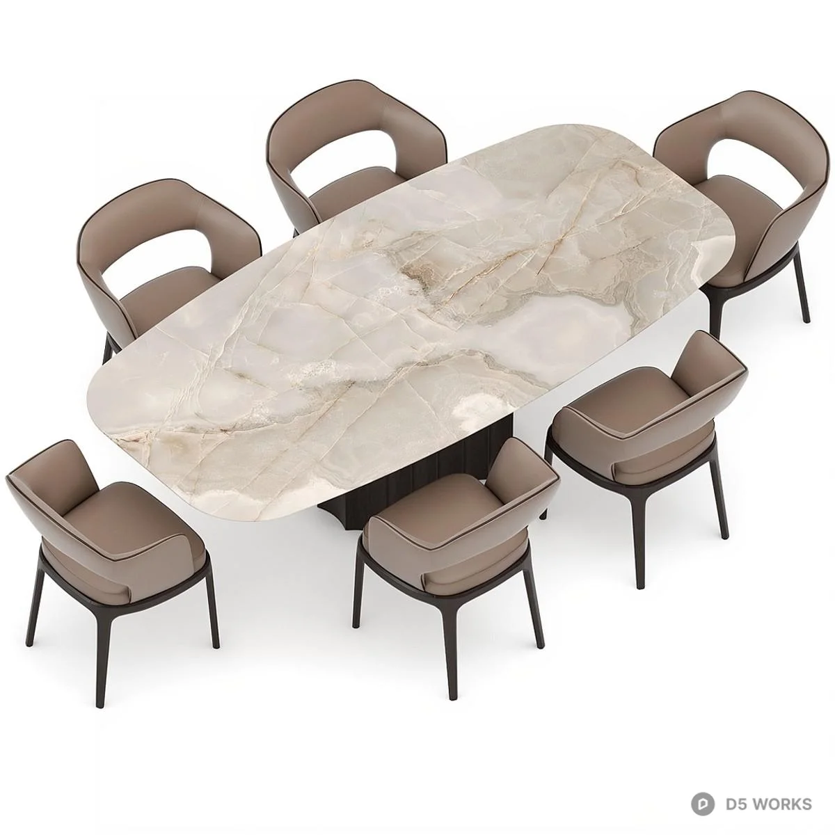 Marble Top Dining Table With Six Chairs 3d model thumbnail 2