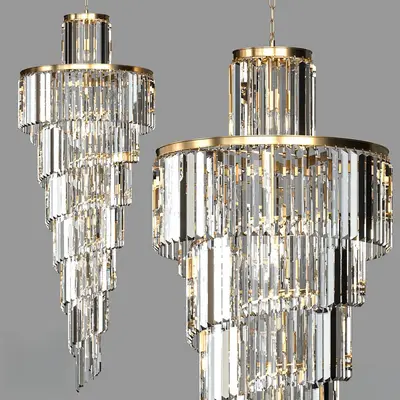 Crystal Tiered Chandelier With Gold Trim 3d model