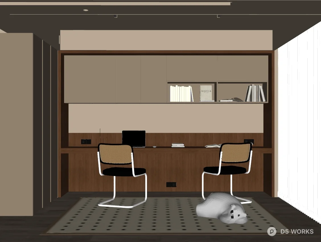 Minimalist Integrated Study Room With Built-In Desk And Lighting 3d model thumbnail 2
