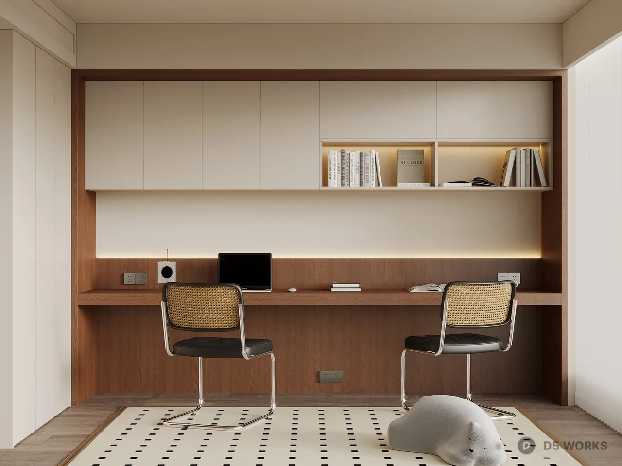 Minimalist Integrated Study Room With Built-In Desk And Lighting 3d model - Image 1