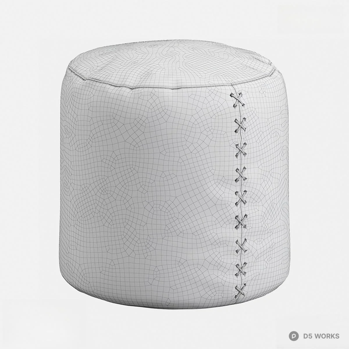 Stitched Leather Pouf 3d model thumbnail 2