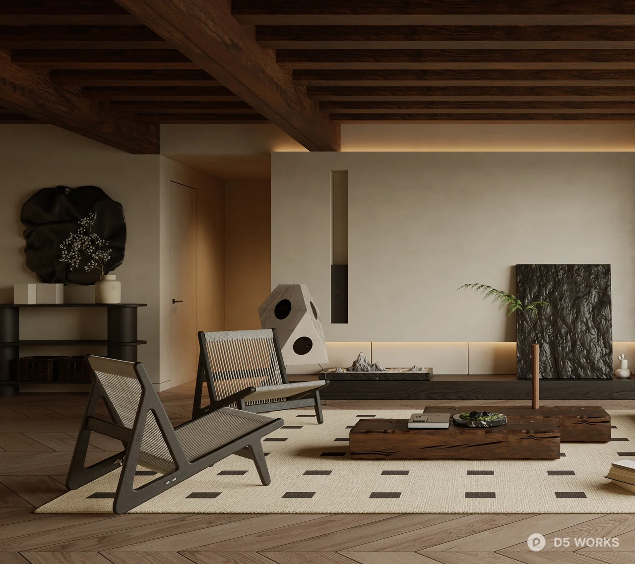 Modern Minimalist Living Room with Warm Ambiance 3d model thumbnail 2