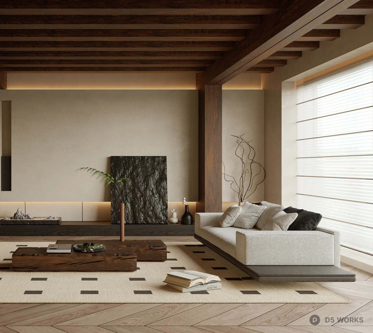 Modern Minimalist Living Room with Warm Ambiance 3d model thumbnail 3