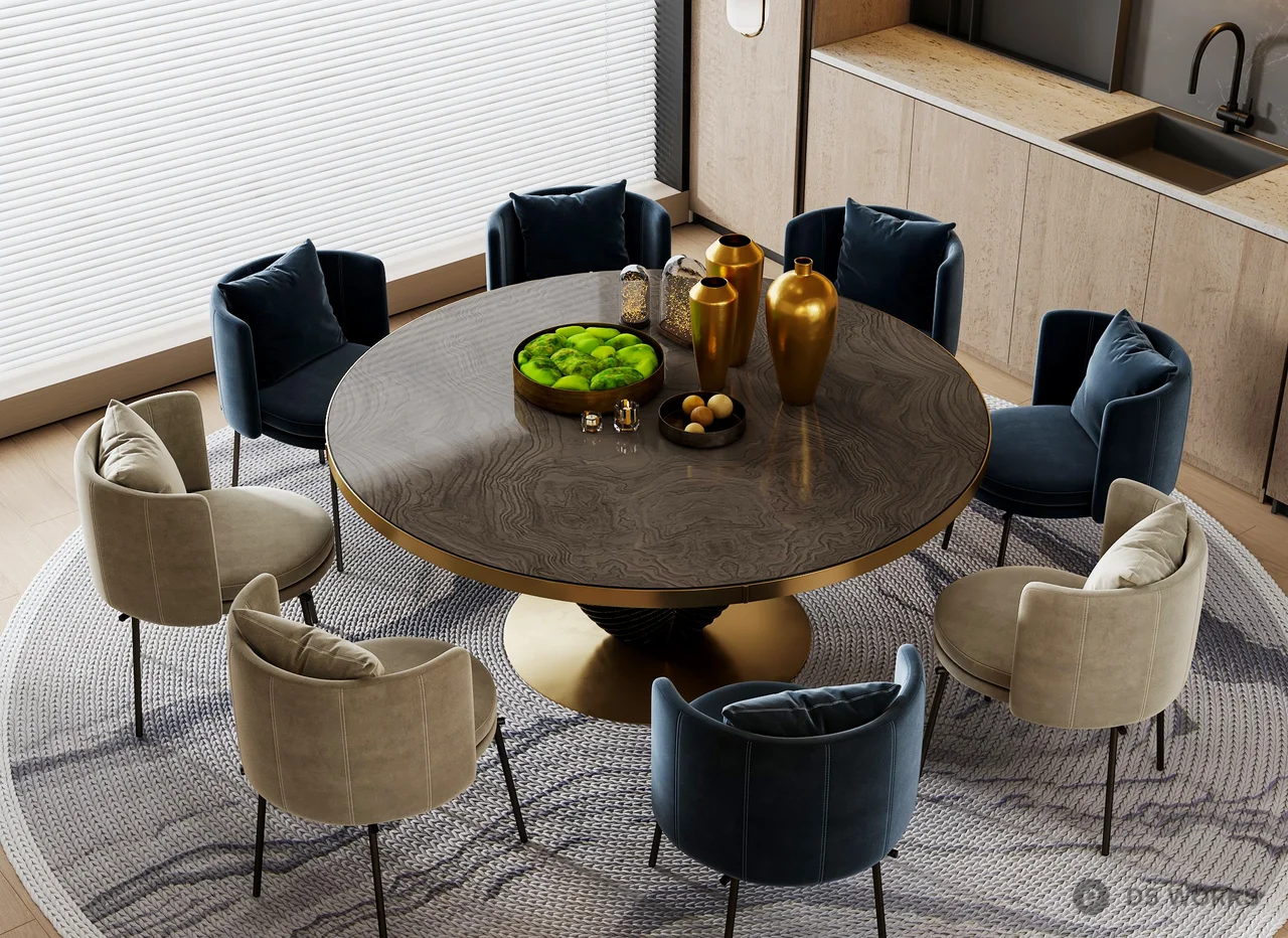 Modern Minimalist Dining Room with Wooden Paneling 3d model thumbnail 2