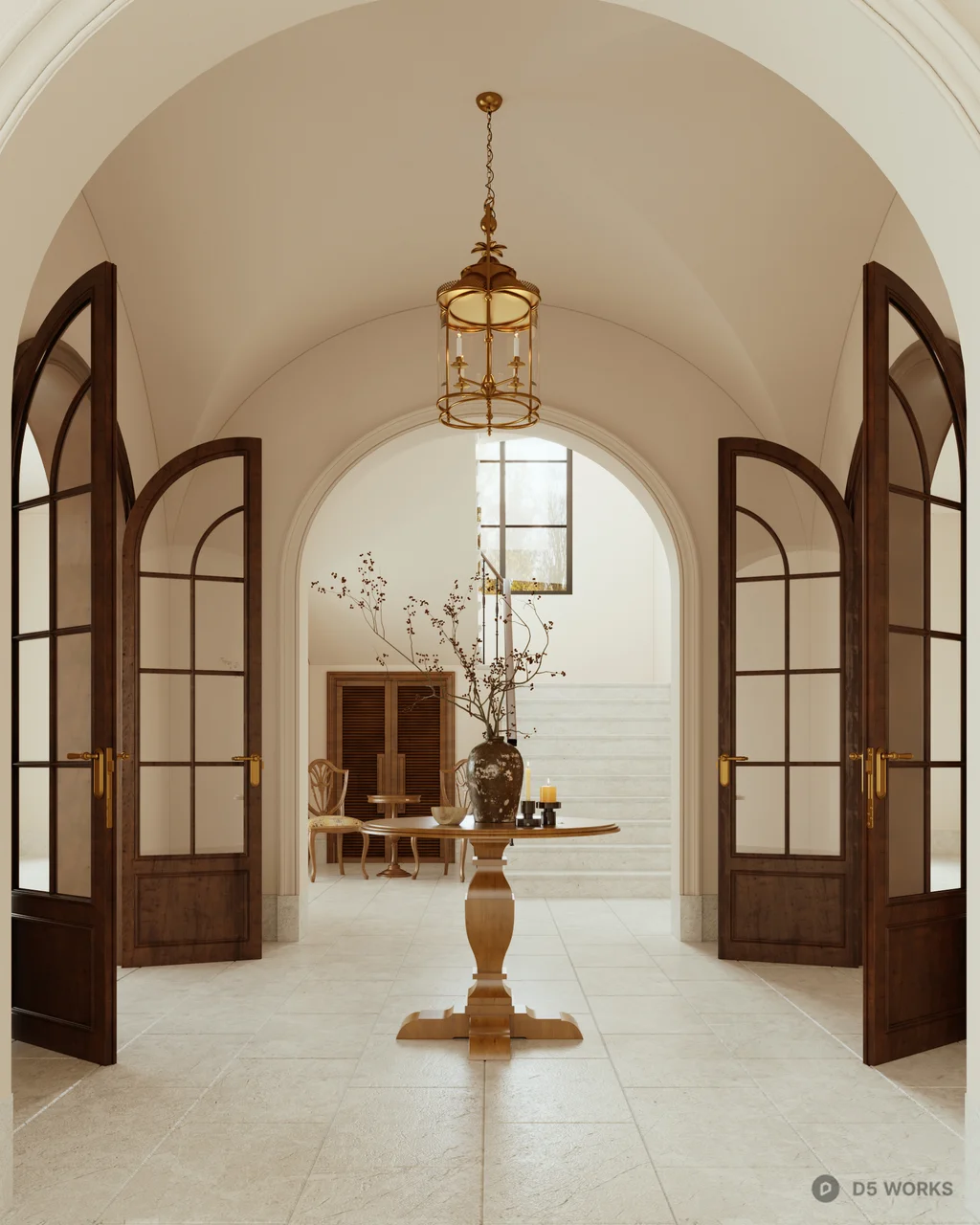 Classical Arched Entrance Hall With Central Pedestal Table 3d model - Image 1
