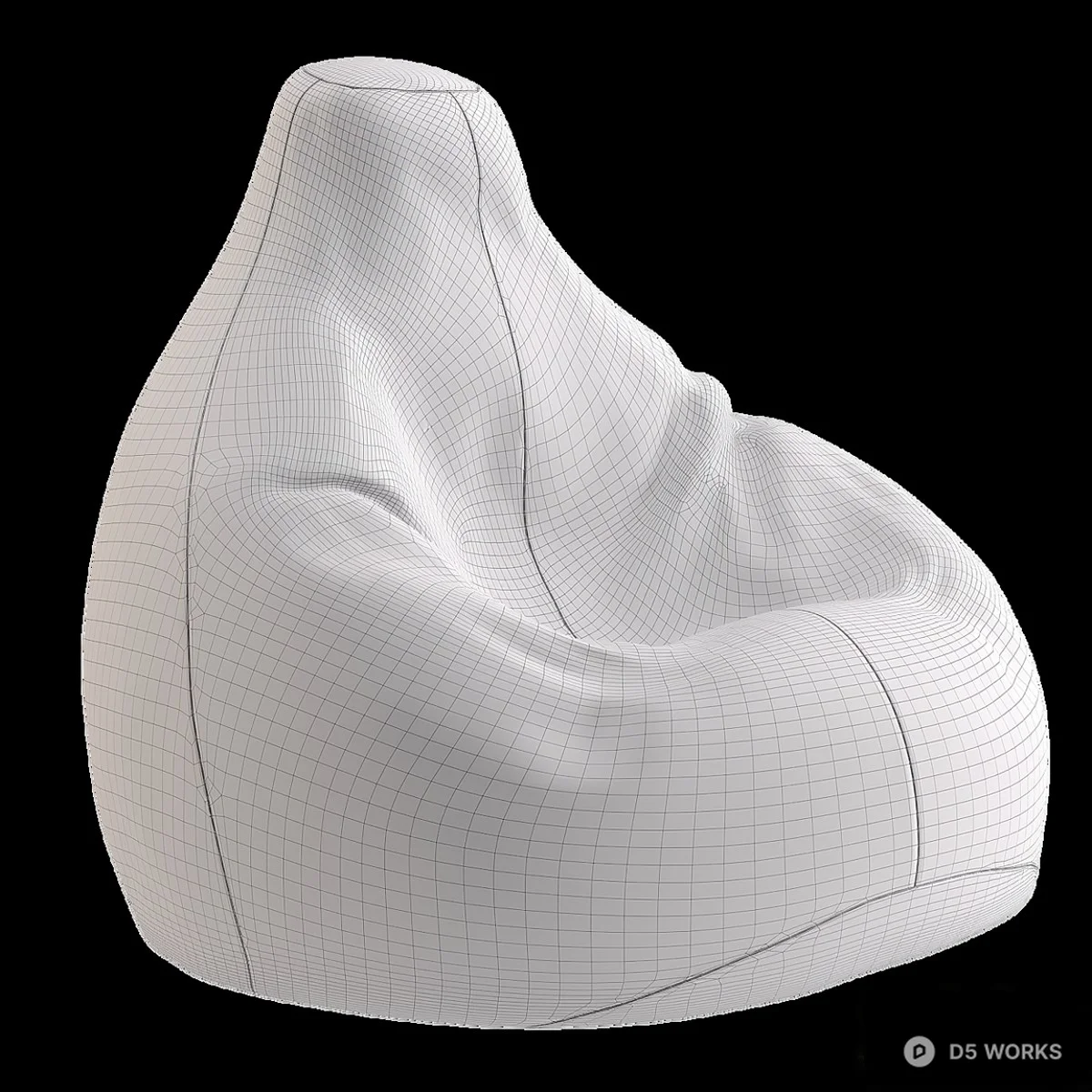Mustard Fabric Bean Bag Chair 3d model thumbnail 4