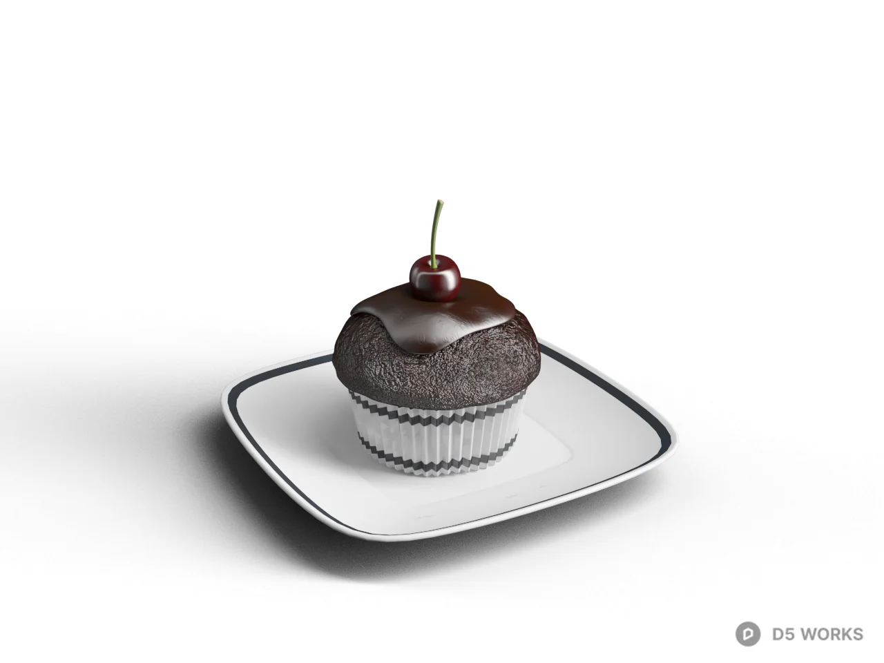 Chocolate Cupcake With Cherry 3d model - Image 1