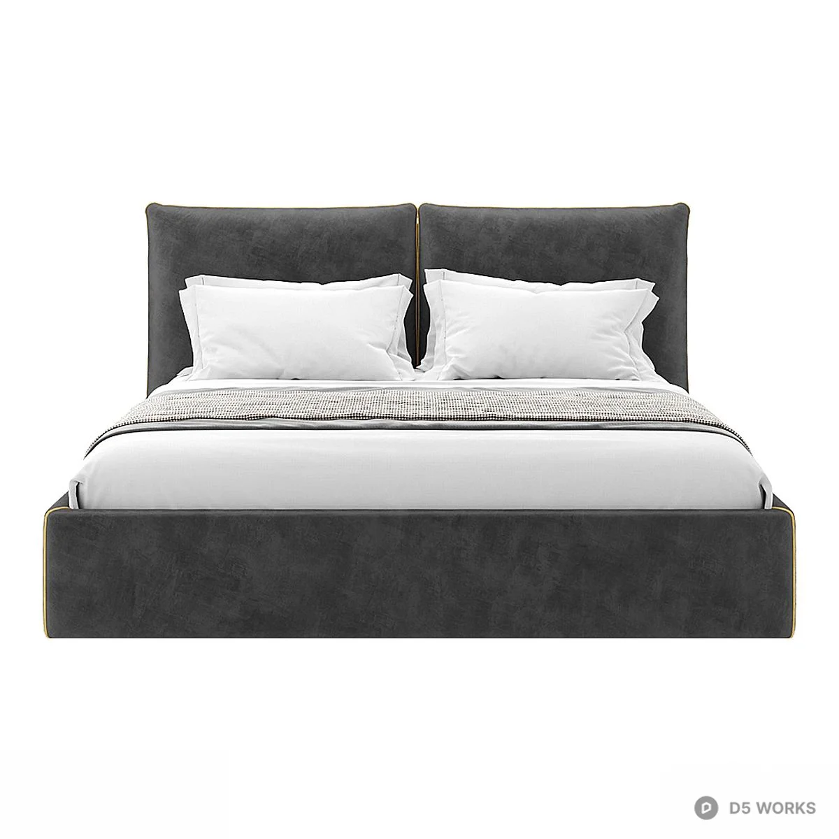 Minimalist Upholstered Platform Bed 3d model thumbnail 2
