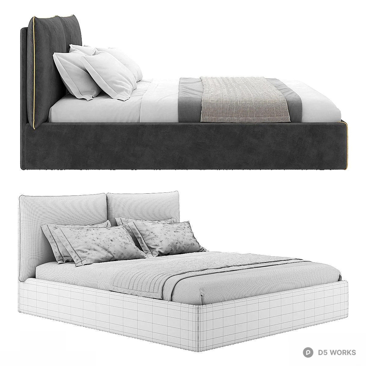 Minimalist Upholstered Platform Bed 3d model thumbnail 3