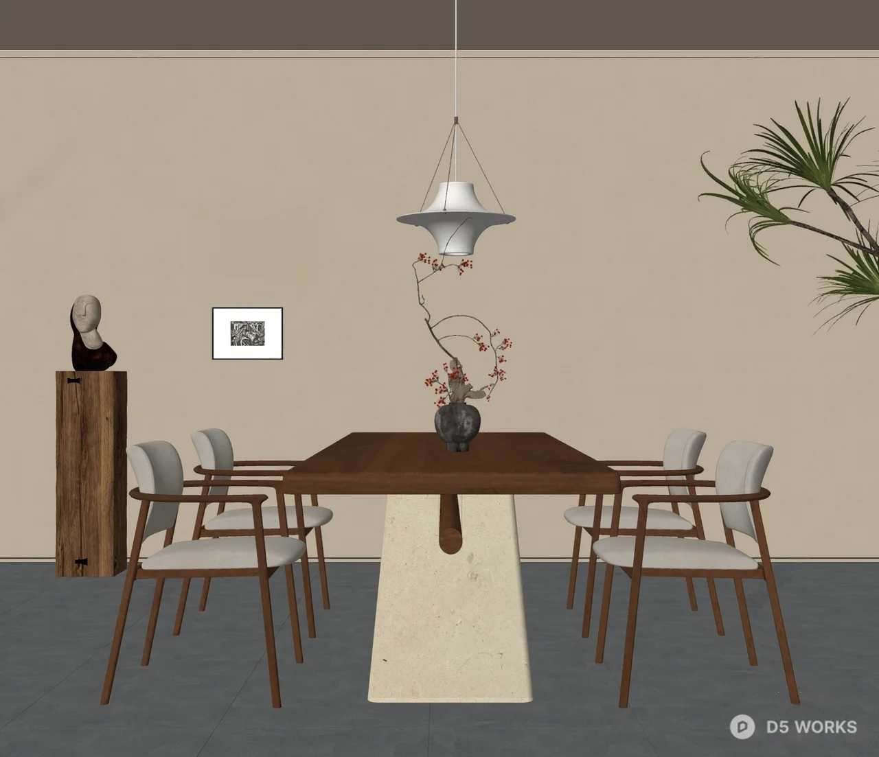 Japanese Style Minimalist Dining Room 3d model - Image 1
