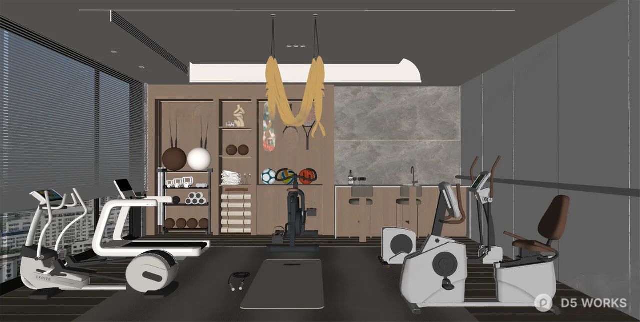 Modern Fitness Studio with Equipment and Storage 3d model thumbnail 2