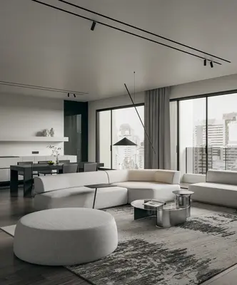 Modern Minimalist Living Room With City View 3d model