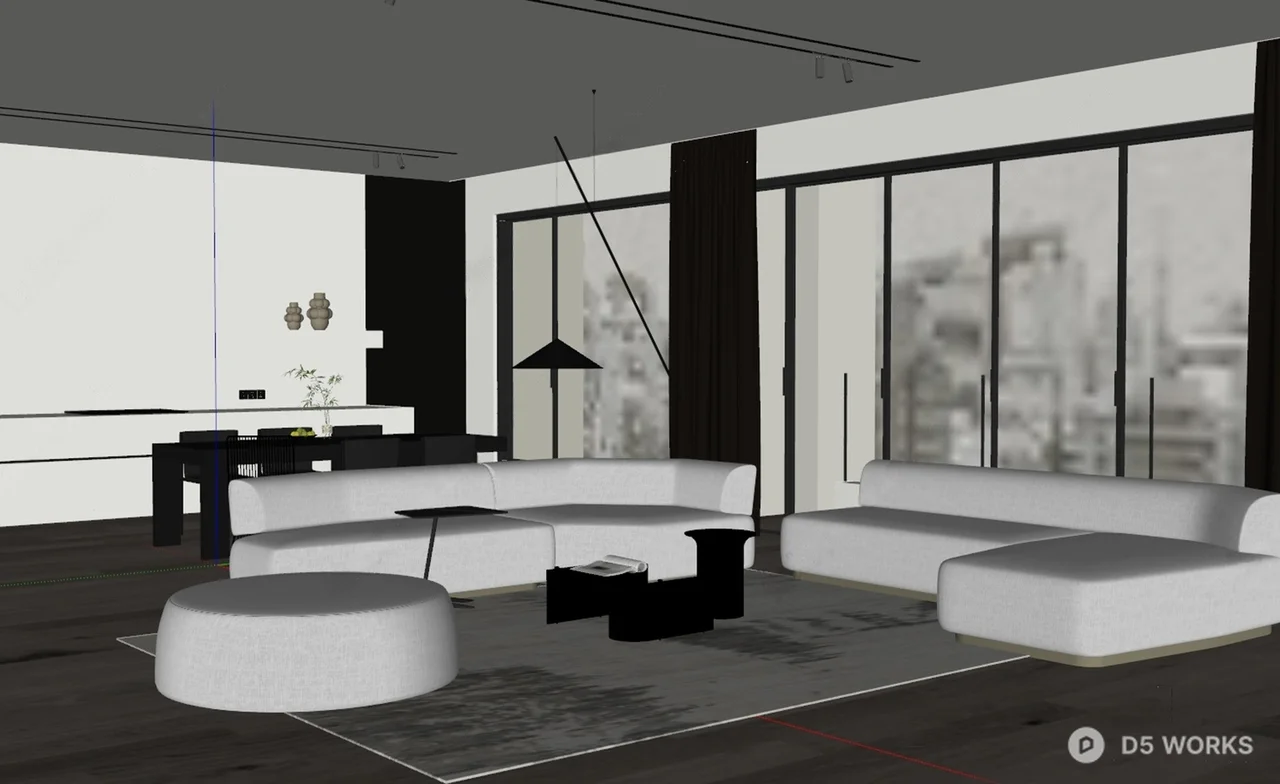 Modern Minimalist Living Room With City View 3d model thumbnail 2