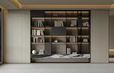 Modern Minimalist Study with Integrated Bookshelf 3d model