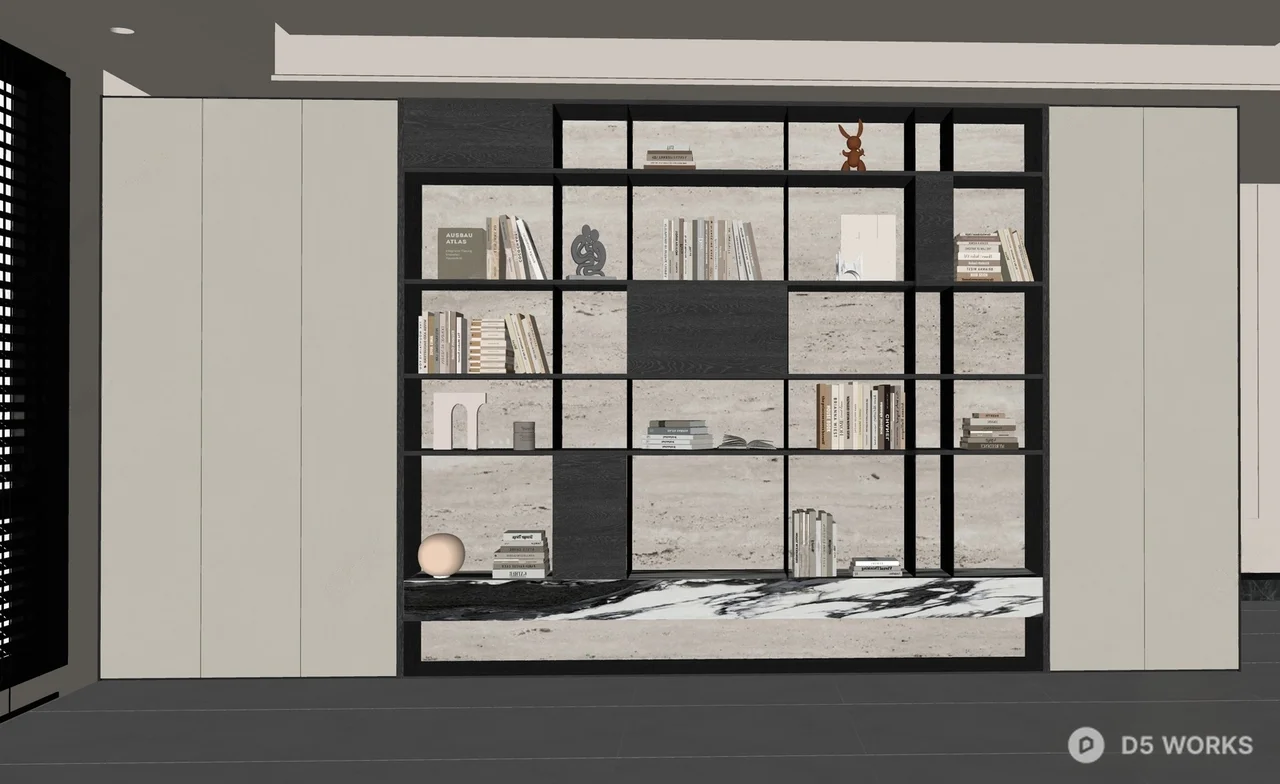 Modern Minimalist Study with Integrated Bookshelf 3d model thumbnail 2