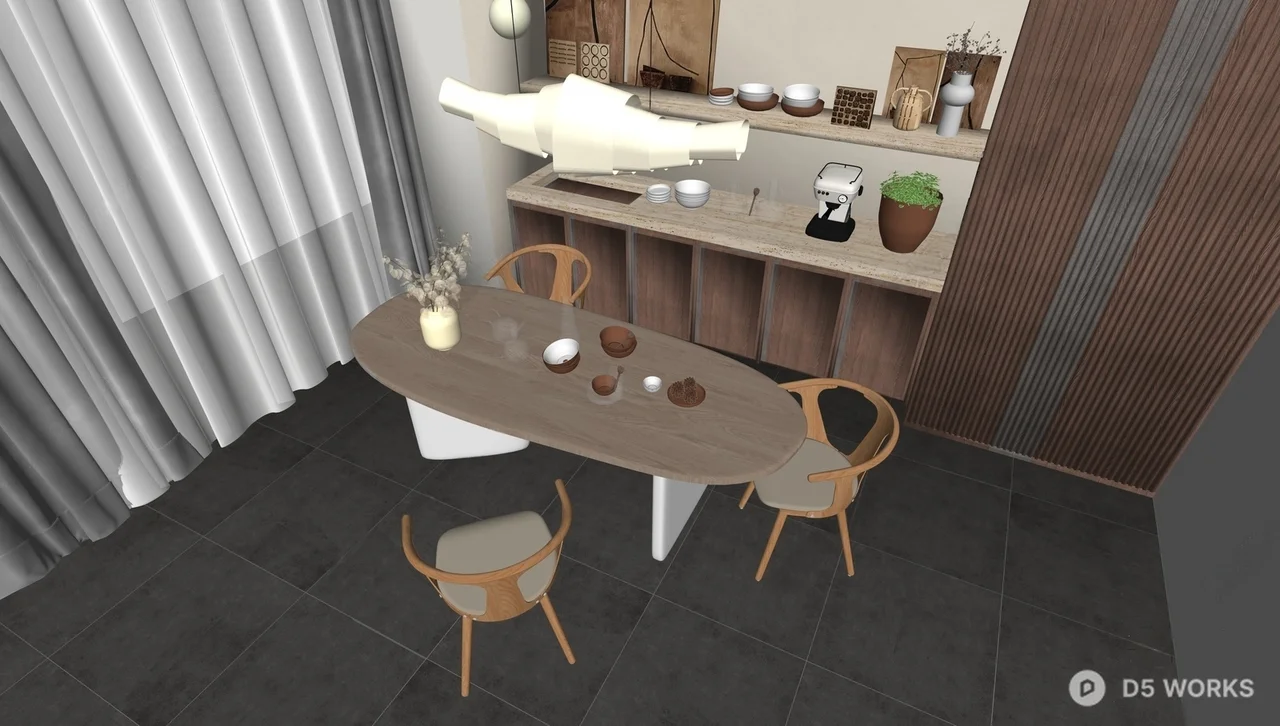 Minimalist Dining Space with Floating Shelves 3d model thumbnail 2