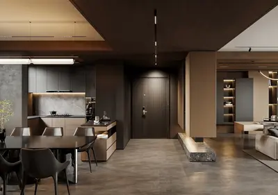 Modern Minimalist Open Plan Living Dining Space 3d model