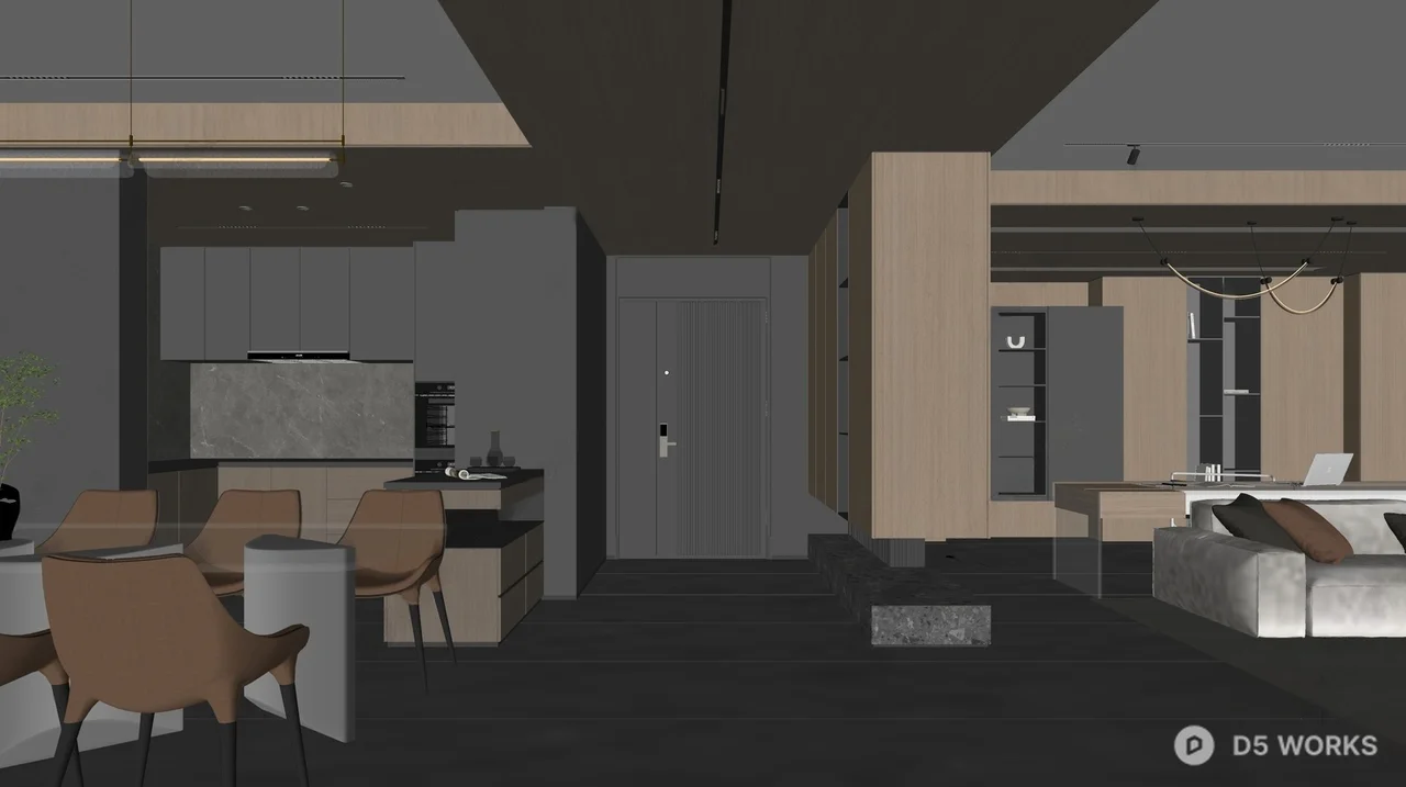 Modern Minimalist Open Plan Living Dining Space 3d model thumbnail 2