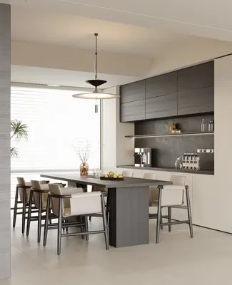 Modern Minimalist Dining Room with Integrated Kitchen 3d model
