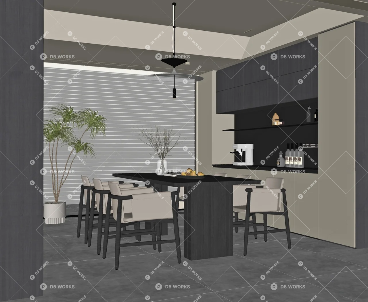 Modern Minimalist Dining Room with Integrated Kitchen 3d model thumbnail 2
