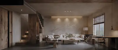 Minimalist Living Room with Wooden Accents 3d model