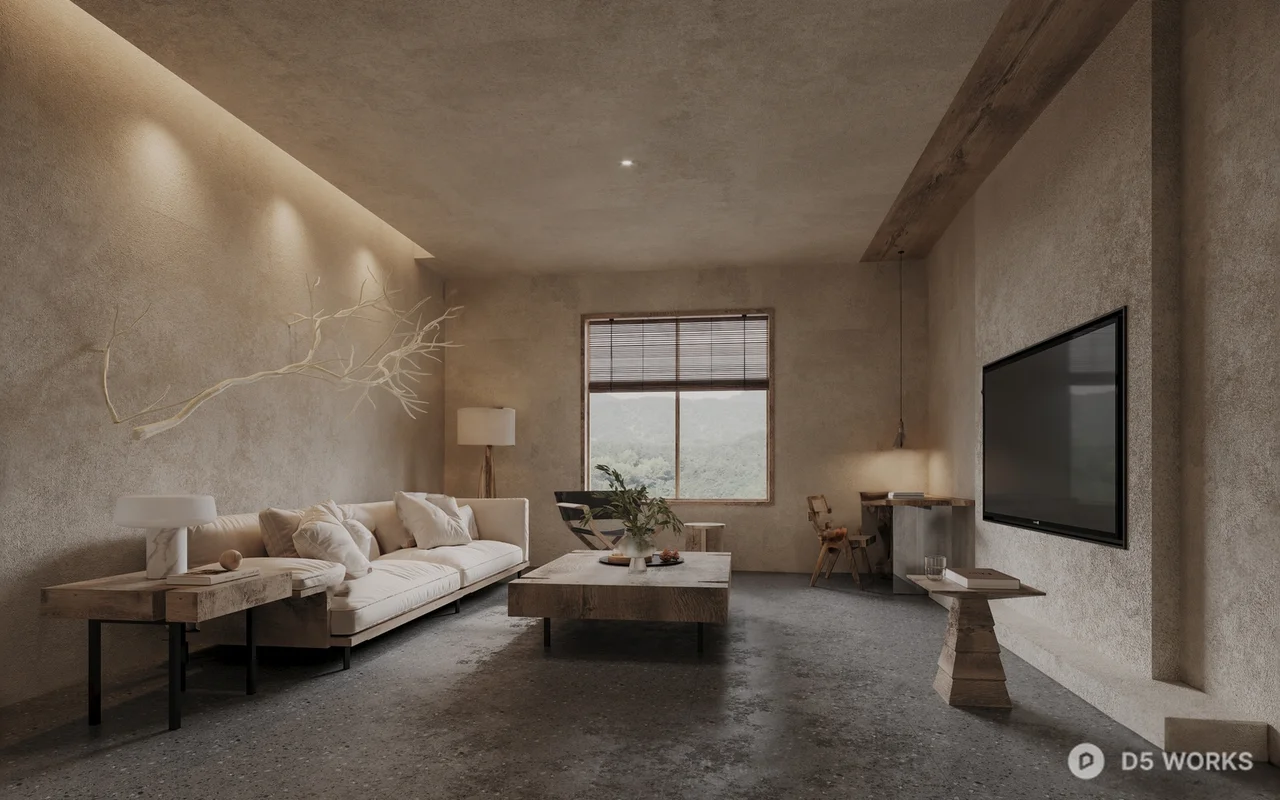 Minimalist Living Room with Wooden Accents 3d model thumbnail 2
