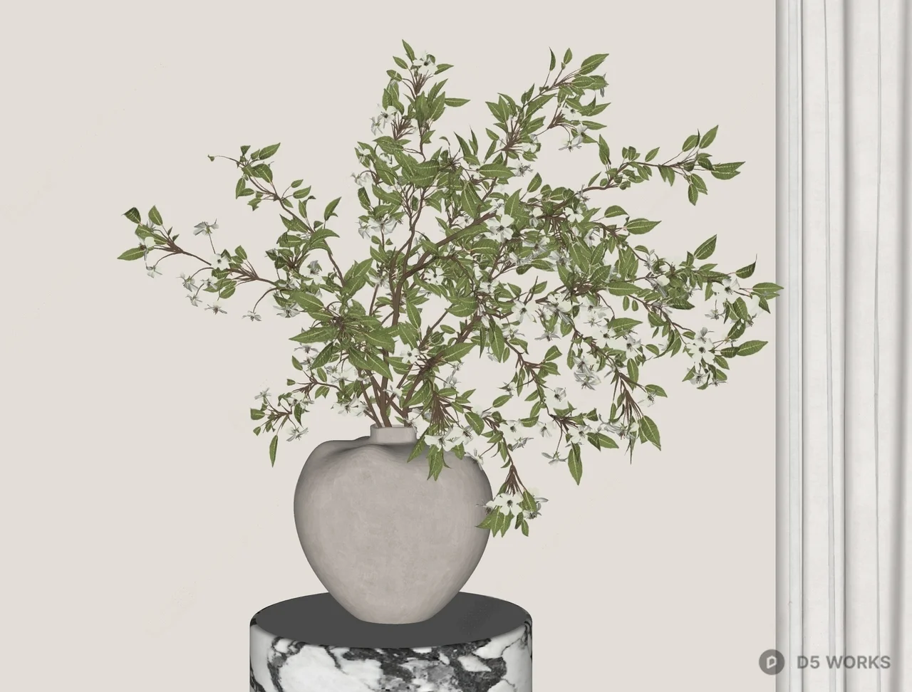 Minimalist Ceramic Vase With Floral Branch Arrangement 3d model thumbnail 2
