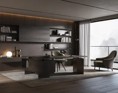 Modern Dark Wood Home Office Space 3d model