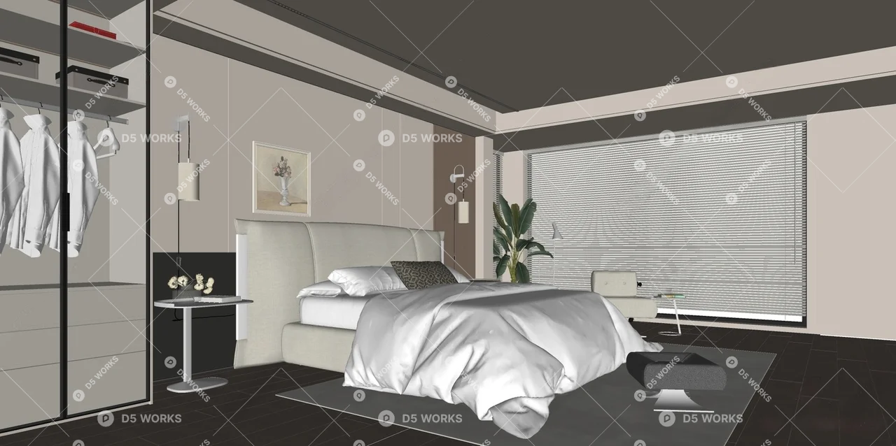 Creamy Home Bedroom 3d model thumbnail 2
