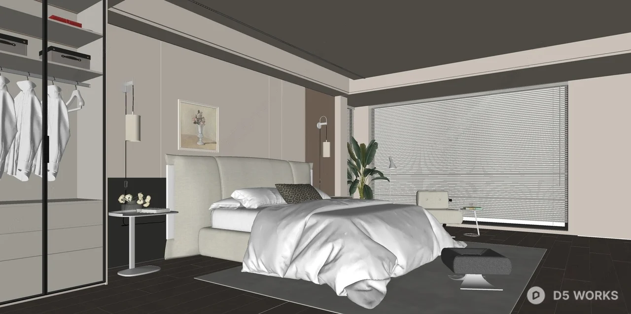 Minimalist Cream Bedroom with Ambient Lighting 3d model thumbnail 2