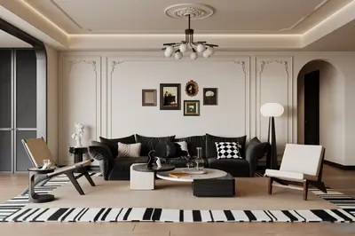 Modern Classic Living Room with Monochrome Palette 3d model