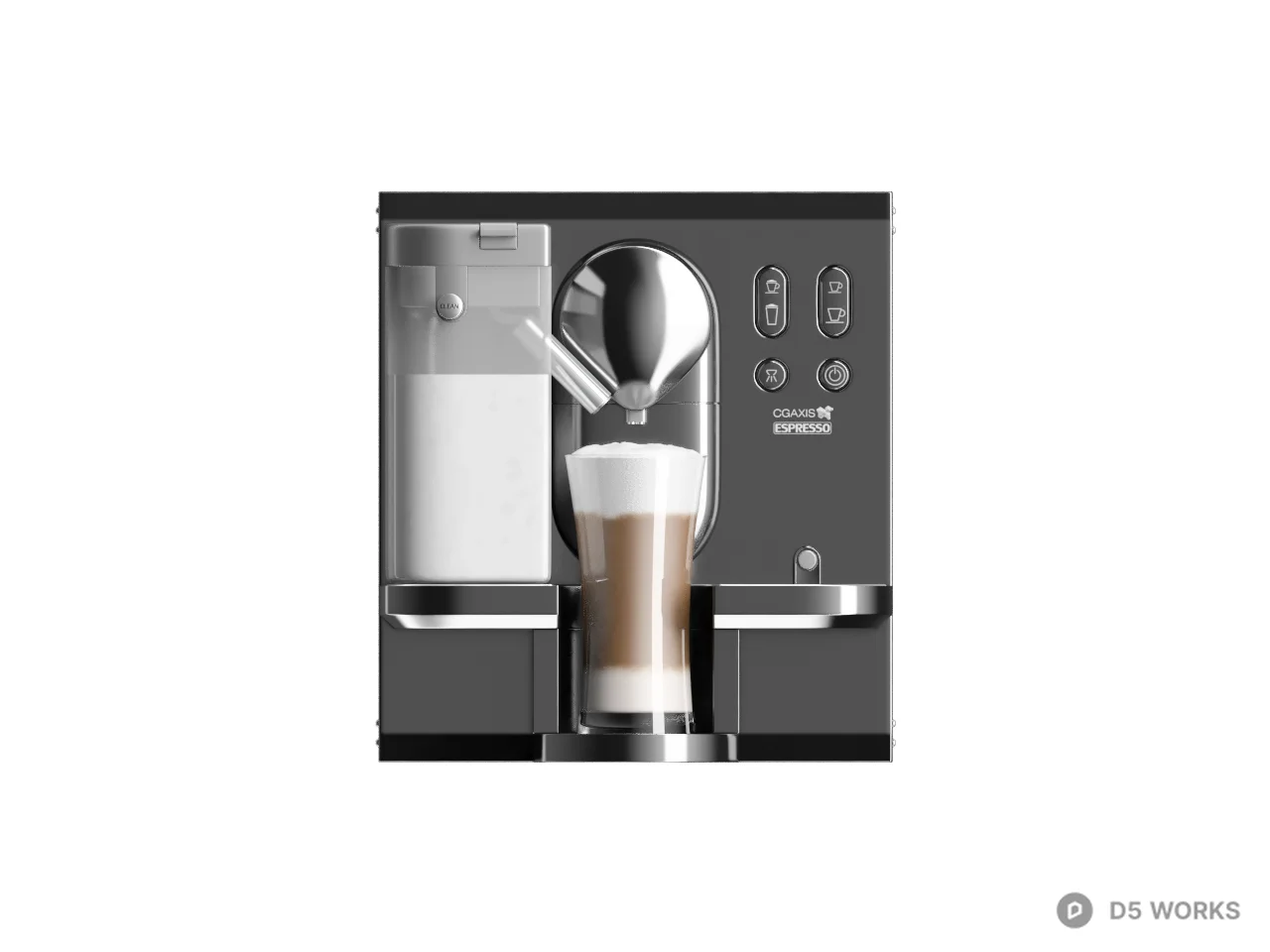 Stainless Steel Espresso Machine With Milk Frother 3d model thumbnail 2