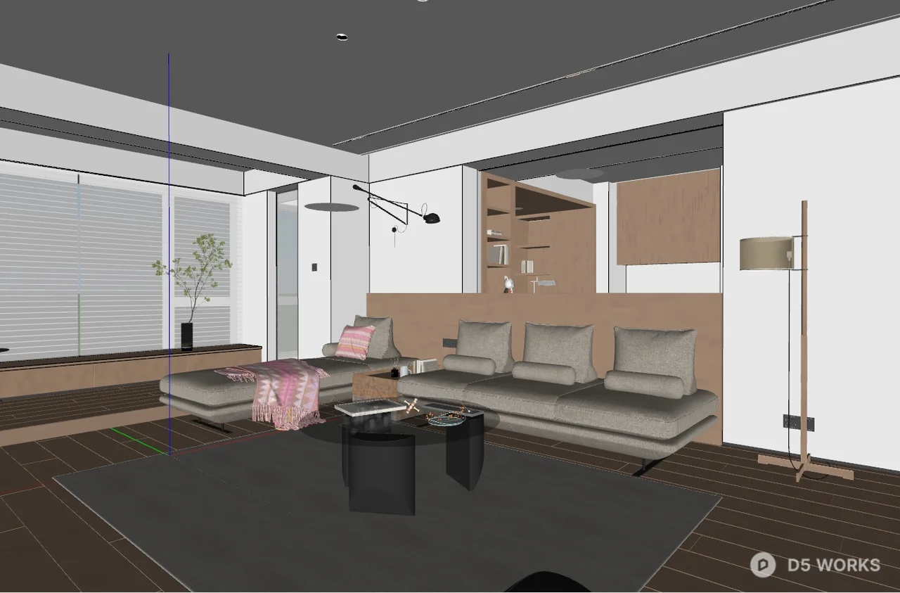 Minimalist Living Dining Space with Wooden Accents 3d model thumbnail 3