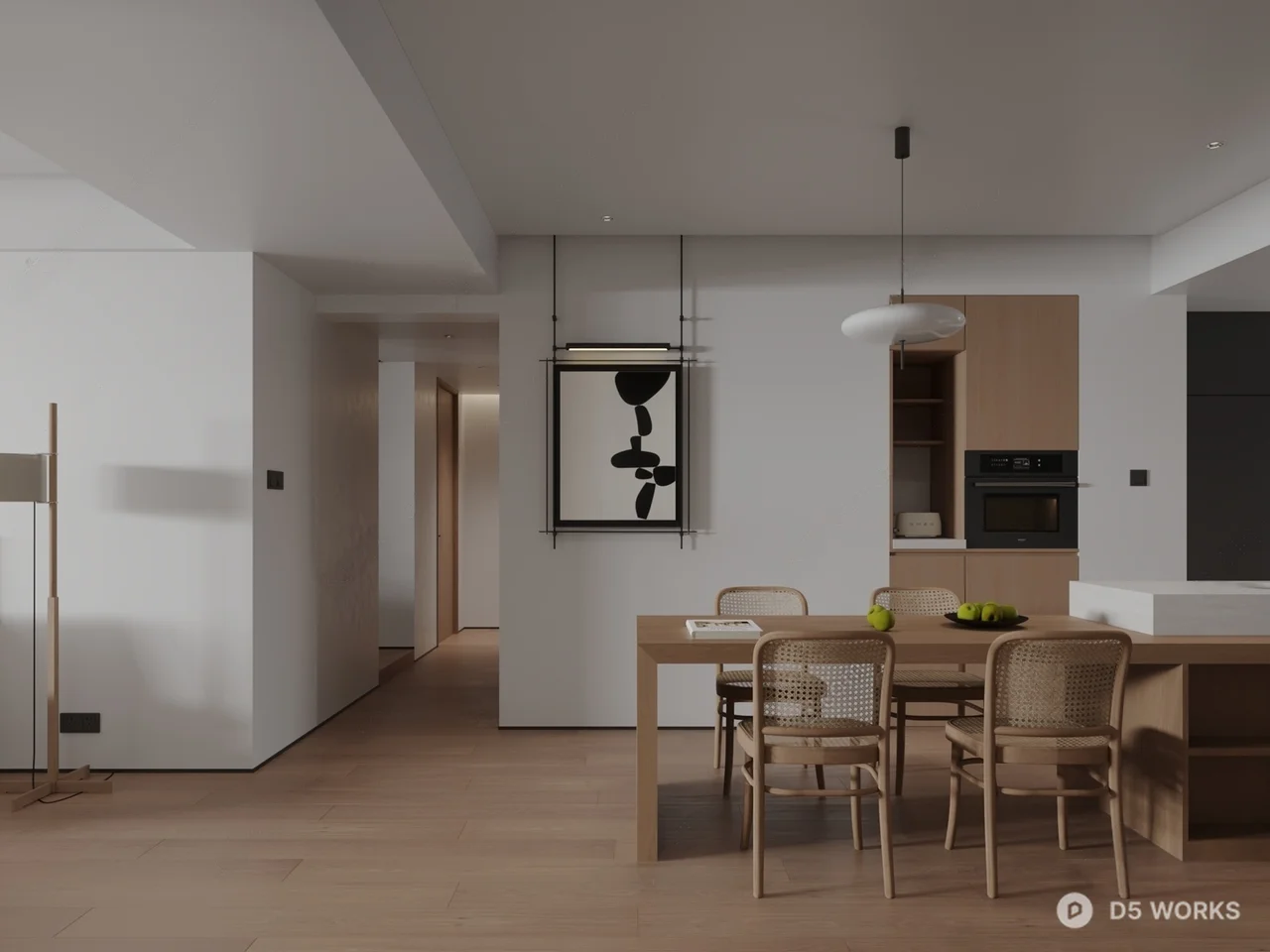 Minimalist Living Dining Space with Wooden Accents 3d model thumbnail 2