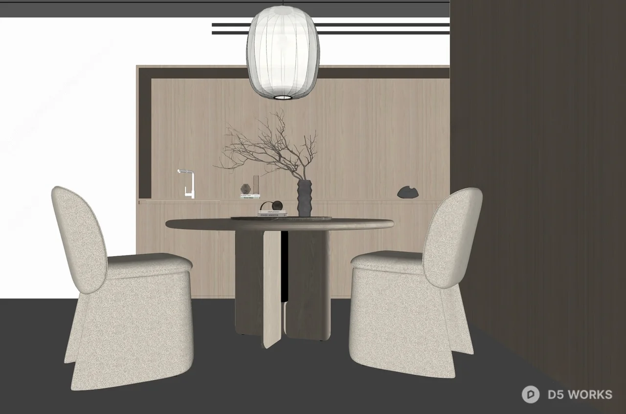 Minimalist Home Dining Room with Warm Lighting 3d model thumbnail 2