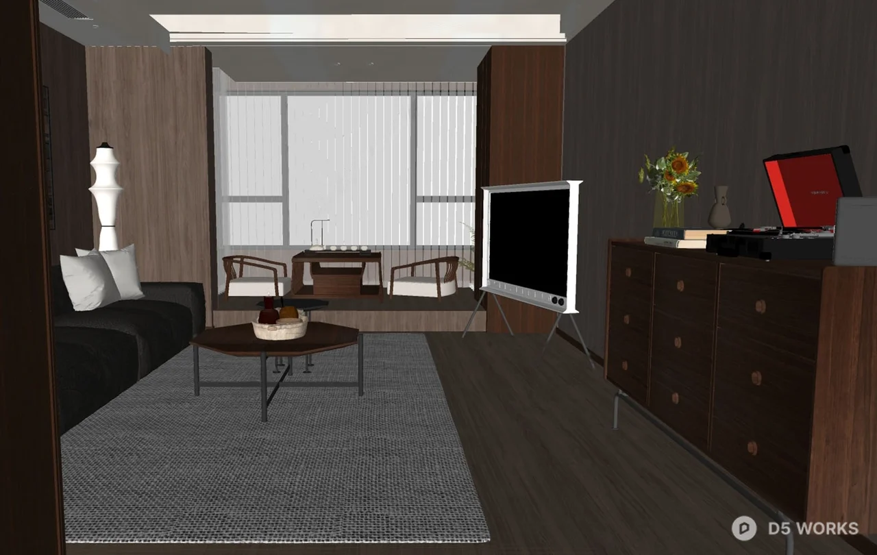 Mid Century Modern Dining And Living Space 3d model thumbnail 3